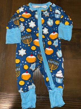 Little Sleepies Blue Hanukkah Print Footed One-Piece